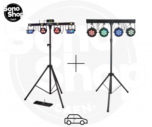 PAIRE MIX : 1 BARRE DE 6 JEUX DE LUMIRES AUTONOME + 1 BARRE DE 4 PROJECTEURS D'AMBIANCE - Solution de location de matériel pour particuliers à Caen